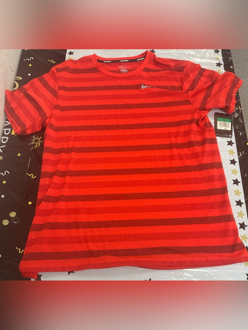 Nike Red and Dark Red Striped Athletic Tee